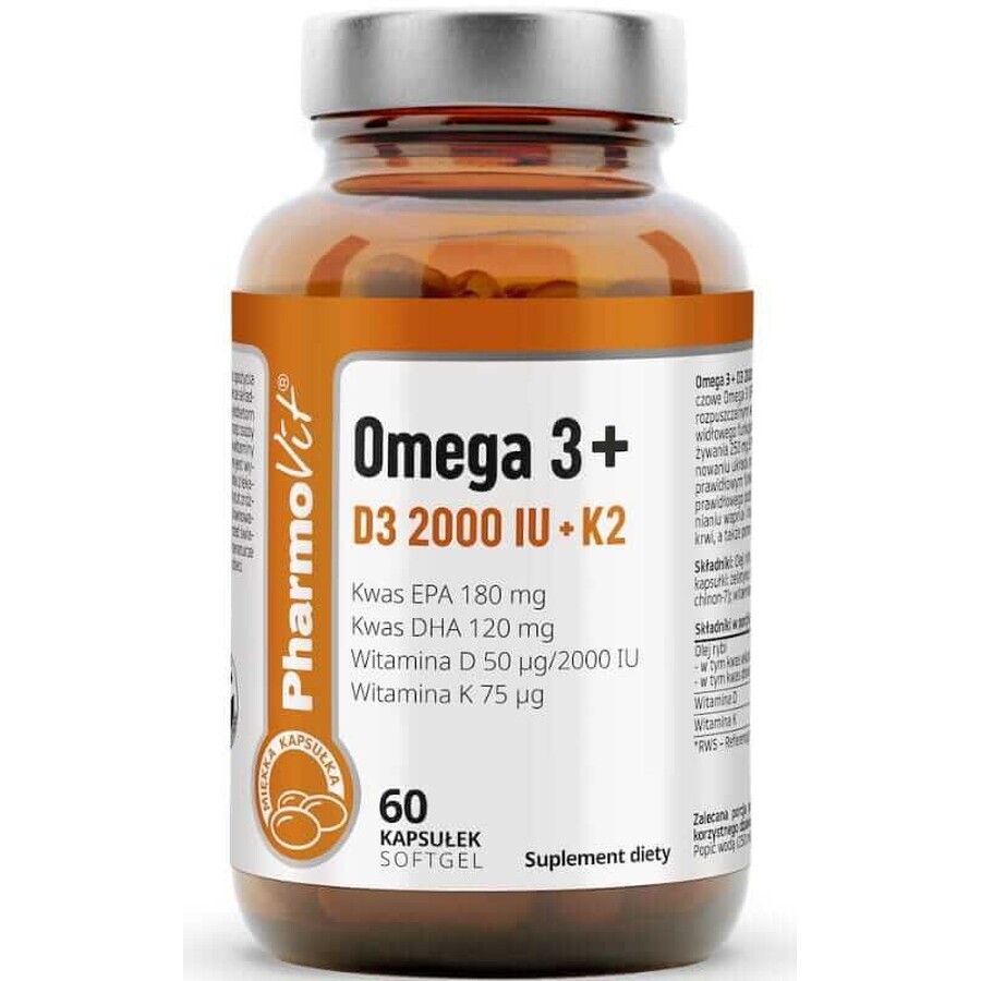 Omega 3 + D3 2000IU + K2 60 capsule moi Pharmovit Clean Label