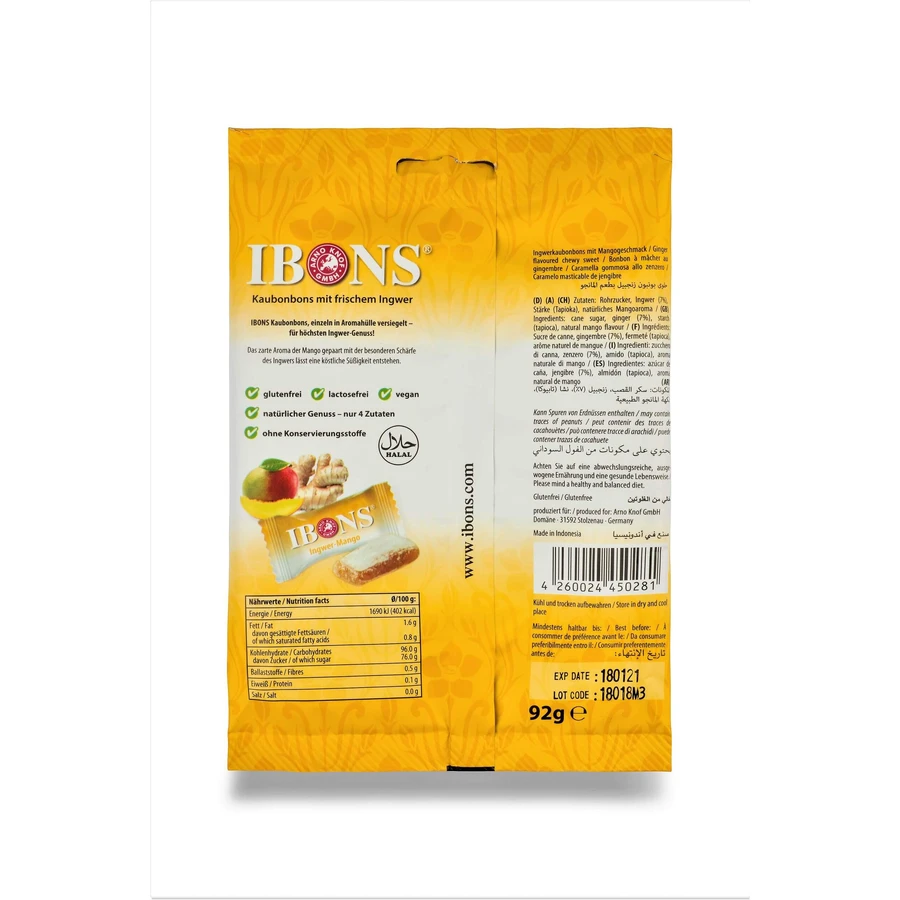 Gummy snoepjes met gember en mango, 92 g, Ibons