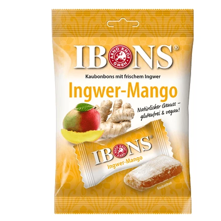 Gummy snoepjes met gember en mango, 92 g, Ibons