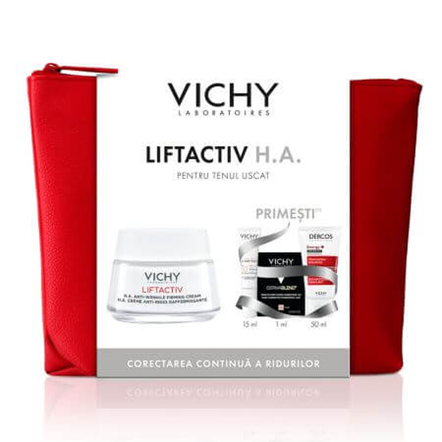 Liftactiv HA anti-wrinkle cream for dry skin, 50 ml + Fluid with SPF 50+ Capital Soleil, 15 ml + Foundation Dermablend, 25 Nude, 1 ml + Shampoo Aminexil Dercos, 50 ml, Vichy