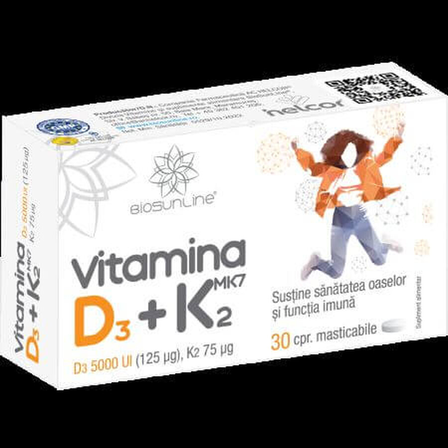 Vitamina D3 + K2, 30 compresse masticabili, BioSunLine
