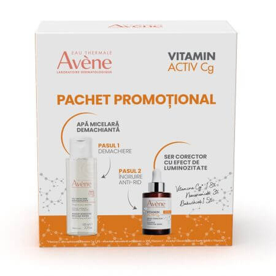 Vitamin Activ Cg Brightening Corrective Serum, 30 ml + Cleansing Micellar Cleansing Water, 100 ml, Avene