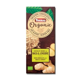 Chocolat noir bio avec maca et gingembre en poudre, 100 g, Torras