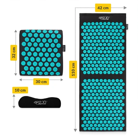 4Fizjo Ergo, esterilla de acupuntura grande con cojín XL, 110 x 42 cm, negra y azul