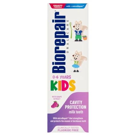 Biorepair Junior Kids, dentifrice au lait pour enfants, 0-6 ans, raisin, sans fluor, 50 ml