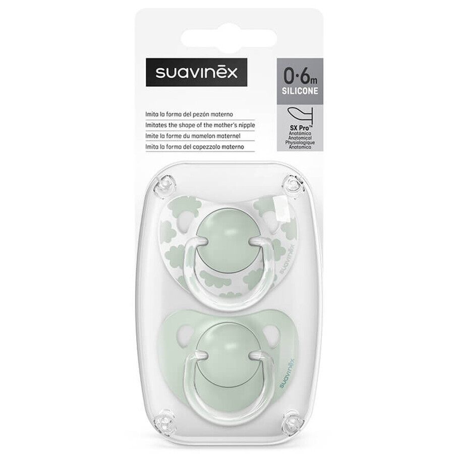 Suavinex Dreams, anatomic dummy, silicone, green, 0-6 months, 2 pieces
