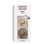Bibs Boheme, pacifier, rubber, round, size 1, Vanilla & Dark Oak, from birth, 2 pieces Bibs Boheme, pacifier, rubber, round, size 1, Vanilla & Dark Oak, from birth, 2 pieces