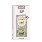 Bibs Colour, pacifier, rubber, round, size 1, Ivory & Sage, from birth, 2 pieces