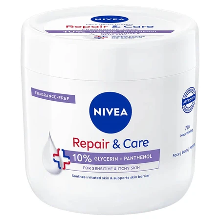 Nivea Repair & Care Sensitive multifunctionele hydraterende en beschermende crème met panthenol, parfumvrij, gevoelige huid, 400 ml