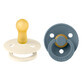 Bibs Colour, pacifier, rubber, round, size 2, Ivory &amp; Petrol, from 6 months, 2 pieces