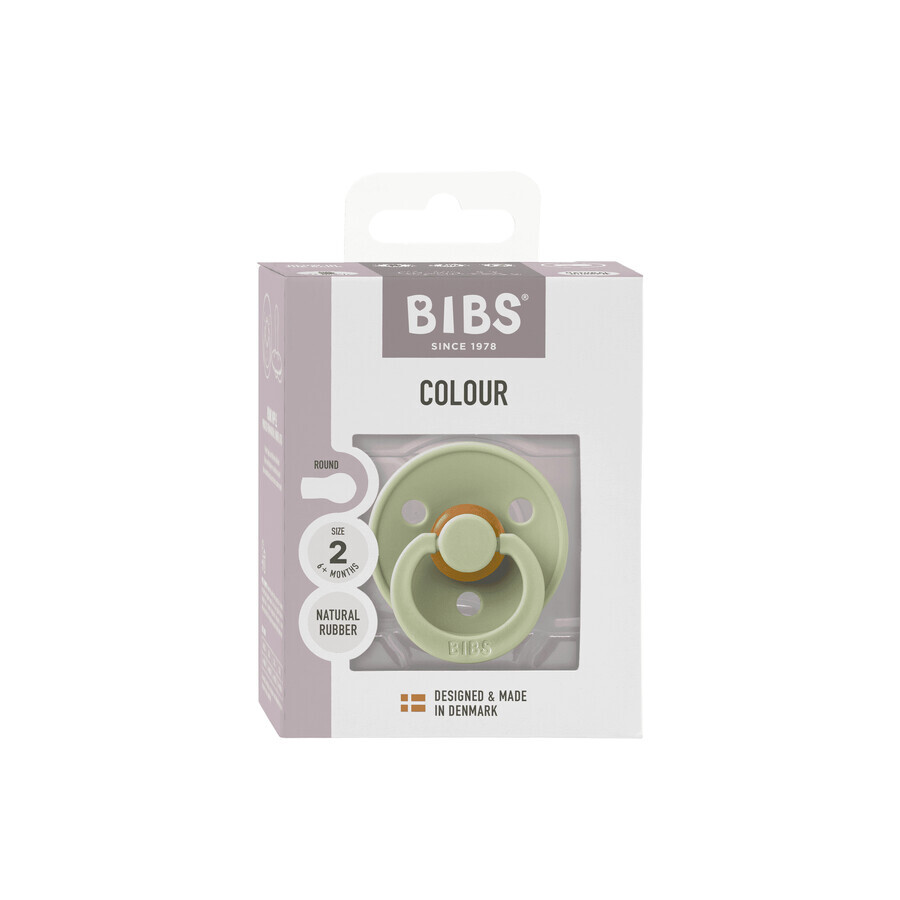 Bibs Colour, pacifier, rubber, round, size 2, Sage, from 6 months, 1 pc