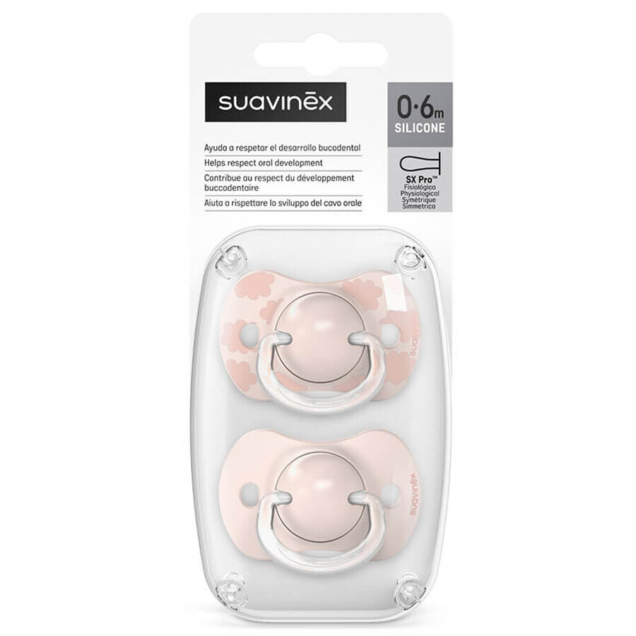 Suavinex Dreams SX Pro, physiologic dummy, silicone, pink, 0-6 months, 2 pieces
