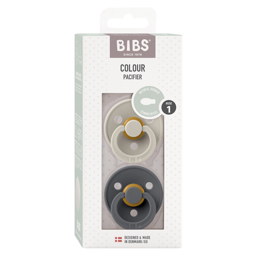 Bibs Colour, pacifier, rubber, symmetrical, size 1, Sand & Iron, from birth, 2 pieces
