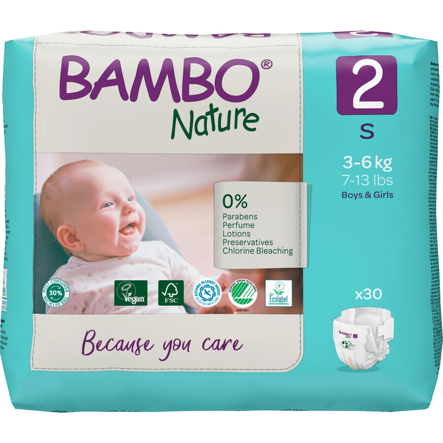 Bambo Nature, wegwerpluiers, maat 2, Mini, 3-6 kg, 30 stuks