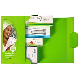 Kit de prophylaxie ApaCare, dentifrice reminéralisant, 75 ml + gel reminéralisant, 30 ml + dentifrice de polissage, 25 ml + attelle dentaire, 1 pc