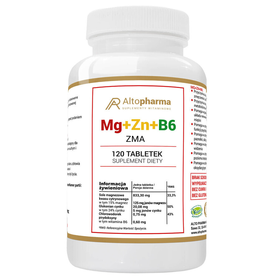 AltoPharma Magnesio + Zinco + Vitamina B6, 120 compresse