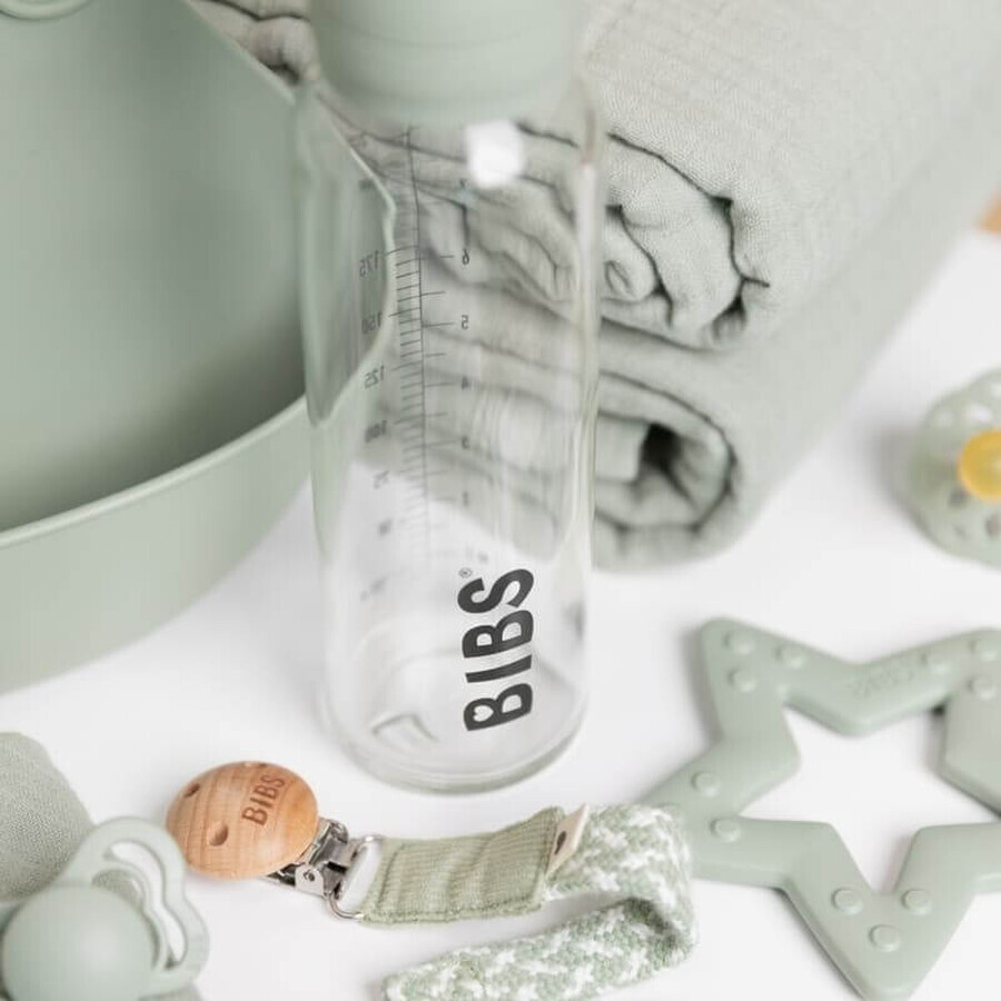 Lätzchen Babyflasche, Glasflasche mit langsam fließendem Gummisauger, Salbei, ab Geburt, 110 ml