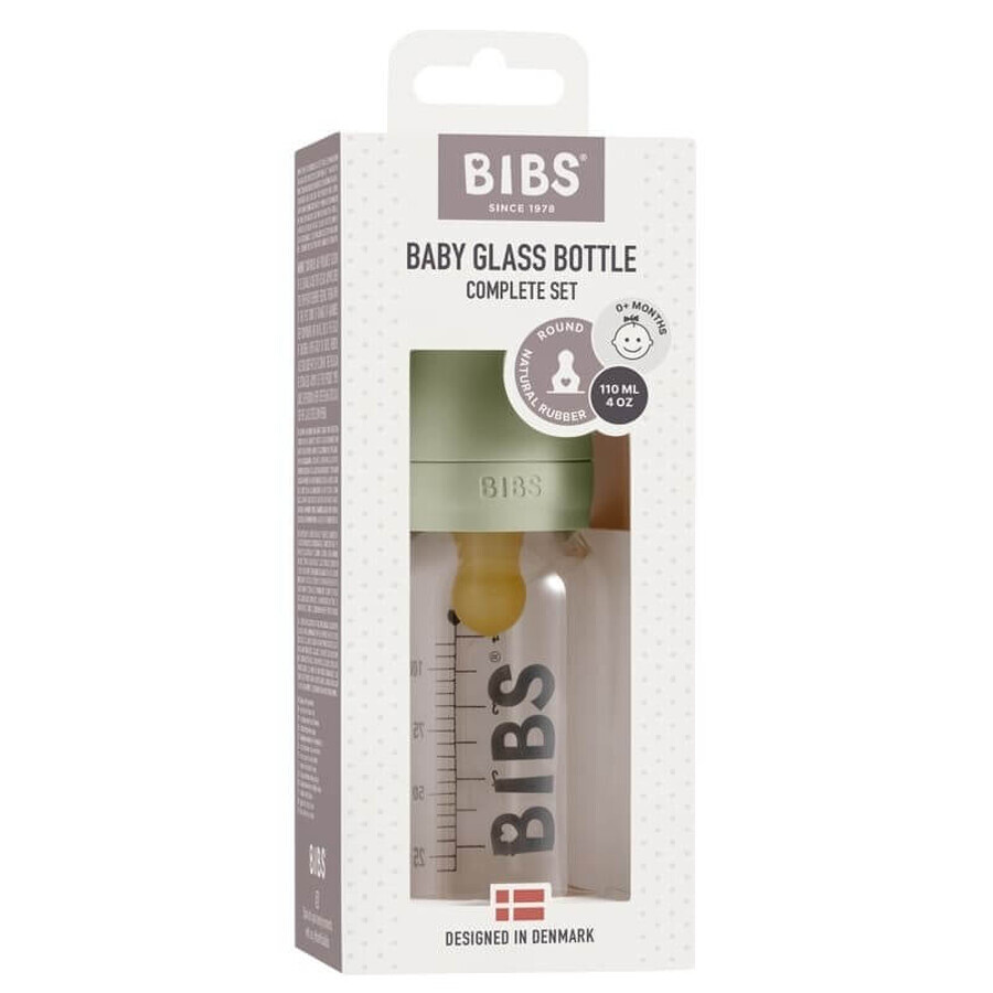 Lätzchen Babyflasche, Glasflasche mit langsam fließendem Gummisauger, Salbei, ab Geburt, 110 ml