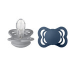 Bibs Supreme, pacifier, silicone, symmetrical, size 1, Cloud & Steel Blue, from birth, 2 pieces