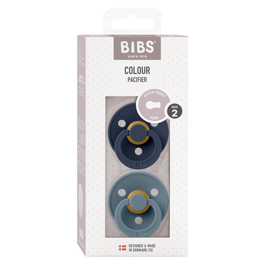 Bibs Colour, pacifier, rubber, round, size 2, Deep Space & Petrol, from 6 months, 2 pieces