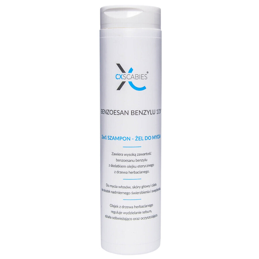 CxScabies Benzyl Benzoate 10%, 2 in 1 shampoo-gel wash for scabies and itchy skin, 200 ml
