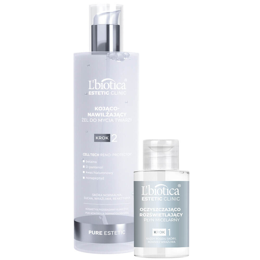 Clínica Estética L'Biotica Gel lavacara puro, calmante e hidratante, 200 ml + loción micelar limpiadora e iluminadora, 50 ml gratis