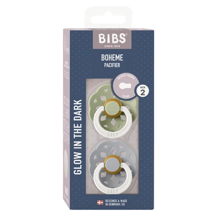 Slabbetjes Boheme Night Glow, speen, rubber, rond, glow in the dark, maat 2, Sage & Cloud, vanaf 6 maanden, 2 stuks