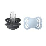 Slabbetjes Supreme, fopspeen, silicone, symmetrisch, maat 1, Iron & Baby Blue, vanaf de geboorte, 2 stuks