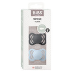 Bavaglini Supreme, succhietto, silicone, simmetrico, taglia 1, Iron & Baby Blue, dalla nascita, 2 pezzi Bavaglini Supreme, succhietto, silicone, simmetrico, taglia 1, Iron & Baby Blue, dalla nascita, 2 pezzi
