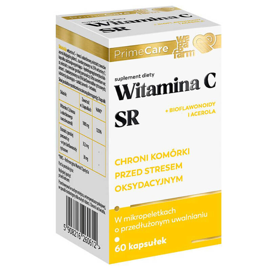 Wegafarm Vitamina C SR + bioflavonoides y acerola, 60 cápsulas