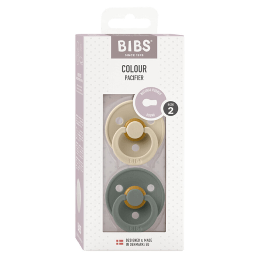 Bibs Colour, suzetă, cauciuc, rotund, mărimea 2, Vanilla & Pine, de la 6 luni, 2 bucăți