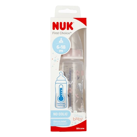 NUK First Choice+ Disney, antikoliekfles met temperatuurindicator en siliconenspeen, Bambi, maat M, 741997, 6-18 maanden, 300 ml