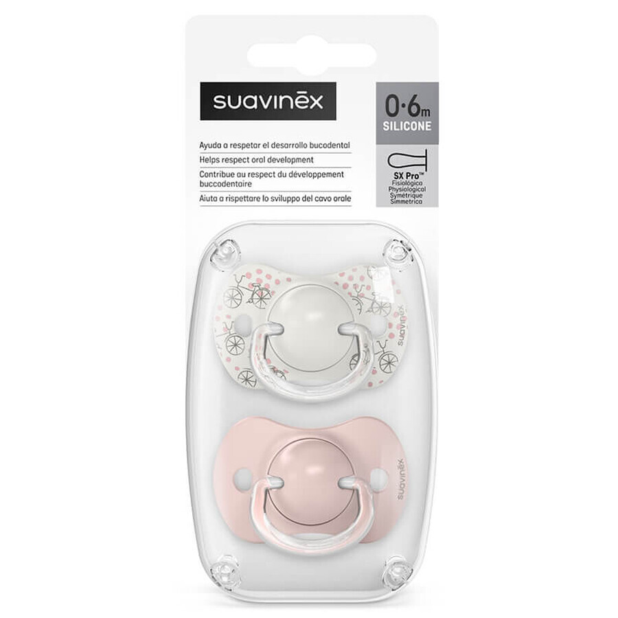 Suavinex Un paseo por el parque SX Pro, chupete fisiológico, silicona, rosa, 0-6 meses, 2 piezas