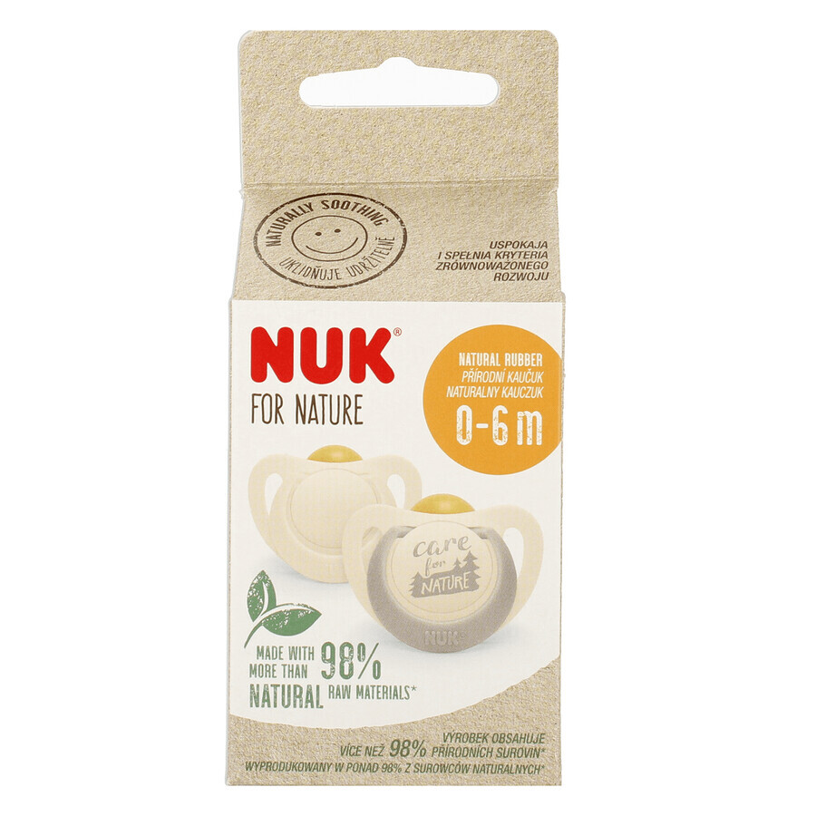 NUK For Nature, pacifier, latex, anatomical, ash gray, 0-6 months, 2 pieces