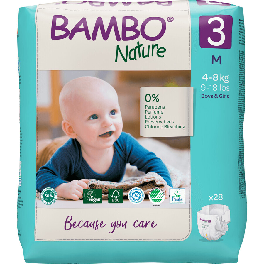 Bambo Nature, Wegwerfwindeln, Größe 3, Midi, 4-8 kg, 28 Stück