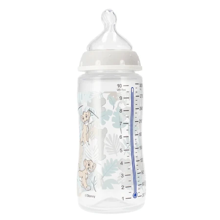 NUK First Choice+, antikoliekfles met temperatuurindicator en siliconenspeen, Disney Lion King, maat M, 6-18 maanden, 300 ml