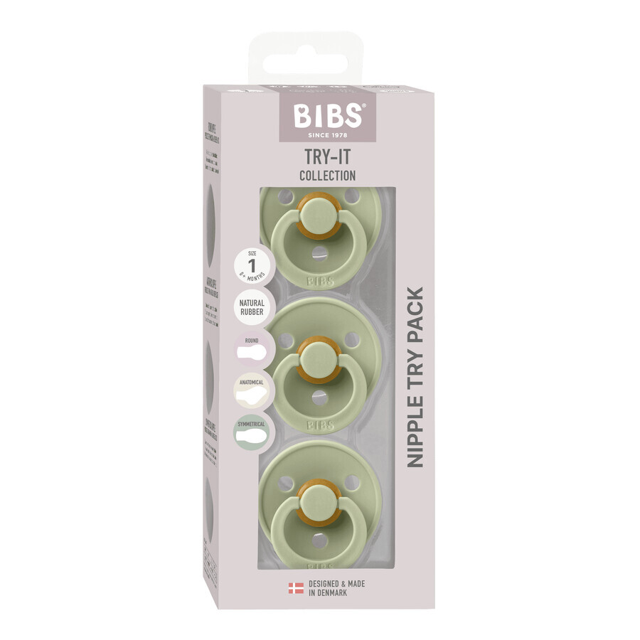 Bibs Try-It Collection Set de culori, manechine, cauciuc, mărimea 1, 0-6 luni, Sage, 3 bucăți