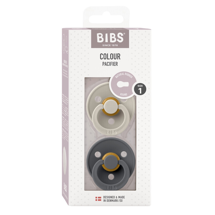 Bibs Colour, suzetă, cauciuc, rotund, mărimea 1, Sand & Iron, de la naștere, 2 bucăți