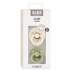 Bibs Colour, pacifier, rubber, anatomic, size 2, Ivory & Sage, from 6 months, 2 pieces