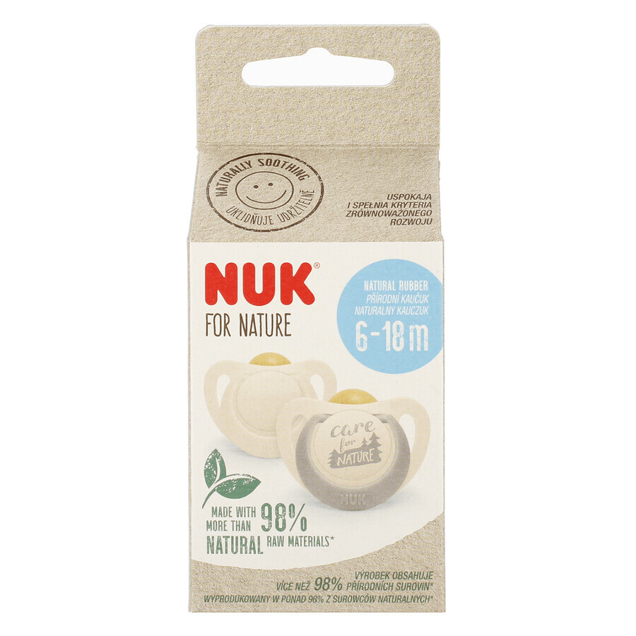 NUK For Nature, Schnuller, Latex, anatomisch, grau grau, 6-18 Monate, 2 Stück