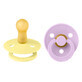 Bibs Colour, pacifier, rubber, round, size 2, Sunshine &amp; Violet Sky, from 6 months, 2 pieces
