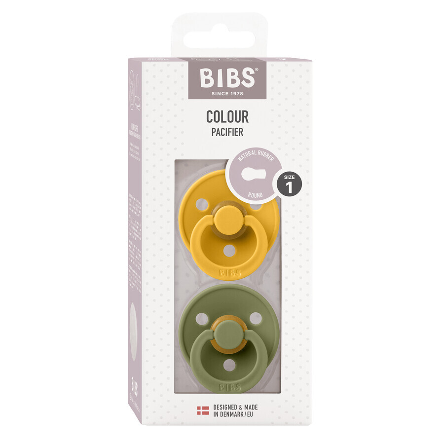 Baberos Color, chupete, goma, redondo, talla 1, Honey Bee & Olive, desde el nacimiento, 2 piezas