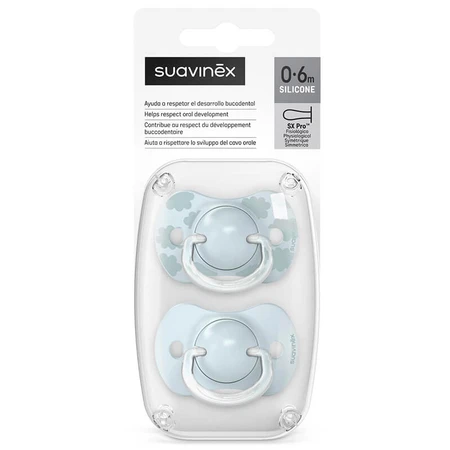 Suavinex Dreams SX Pro, tétine physiologique, silicone, bleu, 0-6 mois, 2 pièces