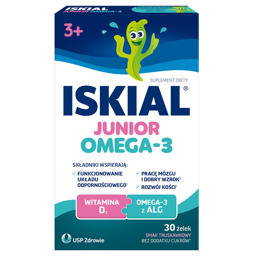 Iskial Junior Omega-3, Gummibärchen für Kinder ab 3 Jahren, Erdbeergeschmack, 30 Stück