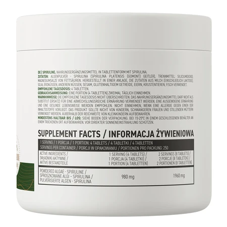 OstroVit Spirulina, 1.000 veganistische tabletten Verpakking onduidelijk