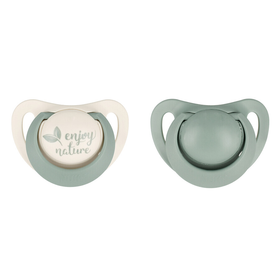 NUK For Nature, pacifier, latex, anatomical, green, 6-18 months, 2 pieces