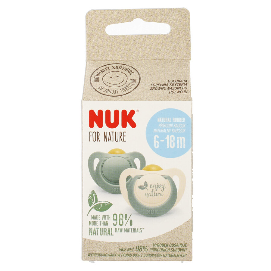NUK For Nature, pacifier, latex, anatomical, green, 6-18 months, 2 pieces