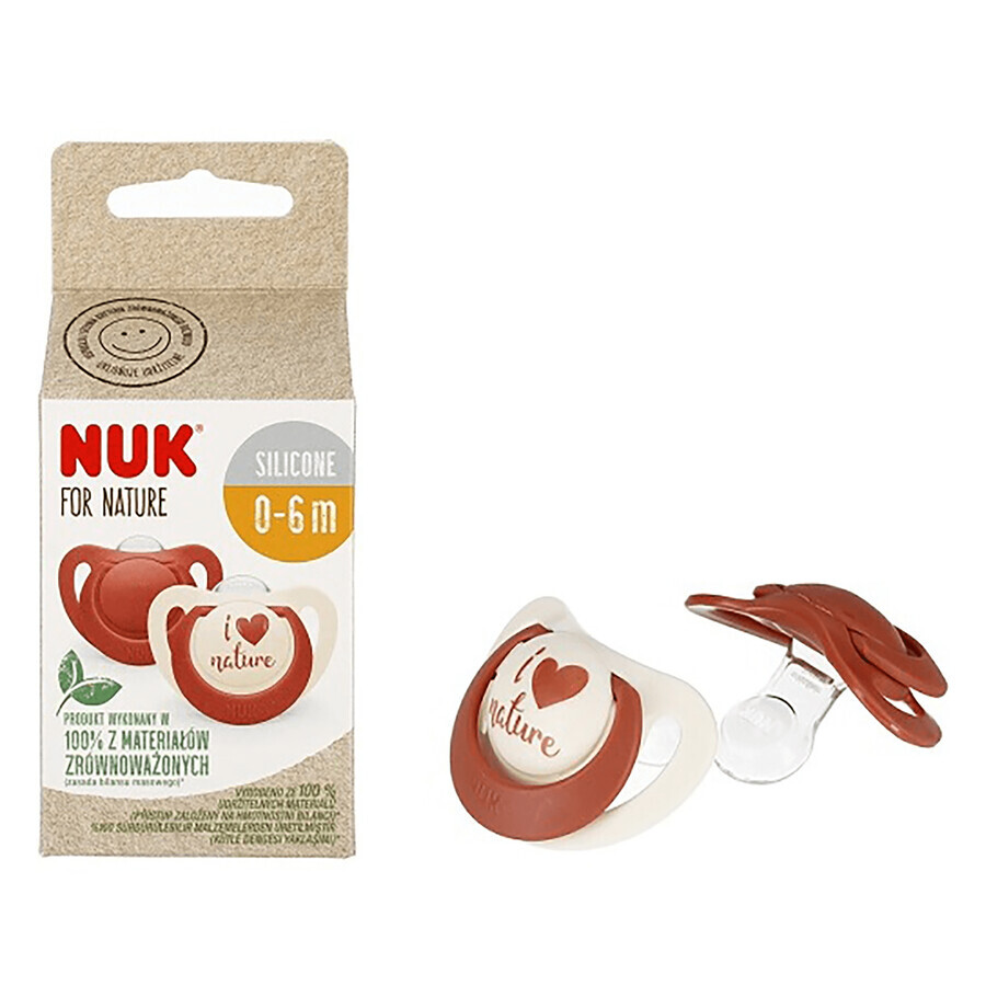 NUK For Nature, pacifier, silicone, anatomic, red, 0-6 months, 2 pieces