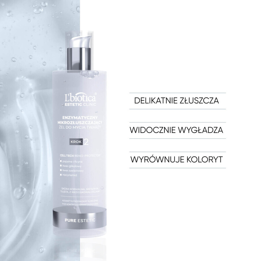 L'Biotica Clínica Estética Gel microexfoliante enzimático puro, 200 ml + fluido micelar purificante y abrillantador, 50 ml gratis