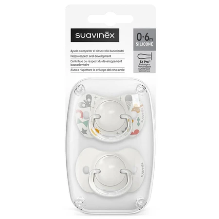 Suavinex A walk in the park SX Pro, fysiologische fopspeen, silicone, grijs, 0-6 maanden, 2 stuks